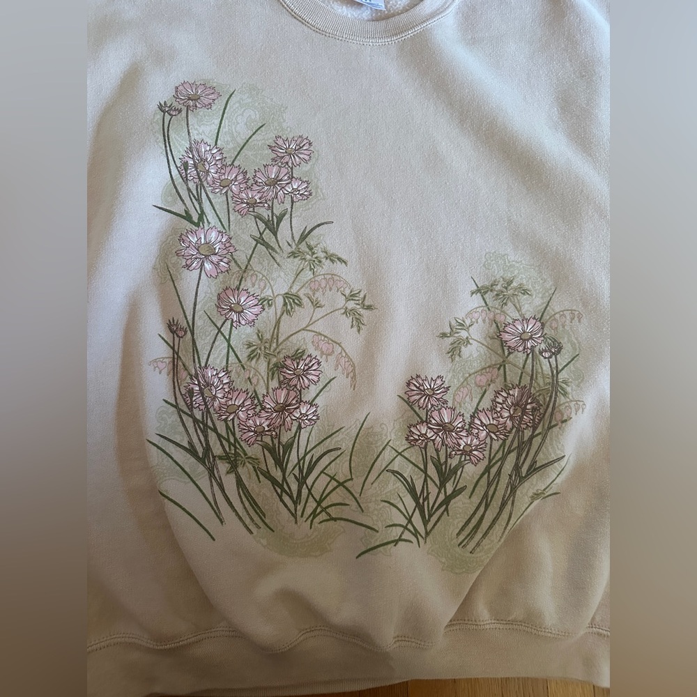 Vintage Jerees Bleeding Heart Beige Sweatshirt, Size L - Picture 2 of 7